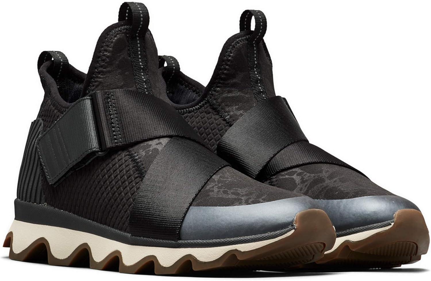 imageSOREL Womens Kinetic Sneak Knit Sneaker with Scalloped Sole and Stretch StrapsBlack White