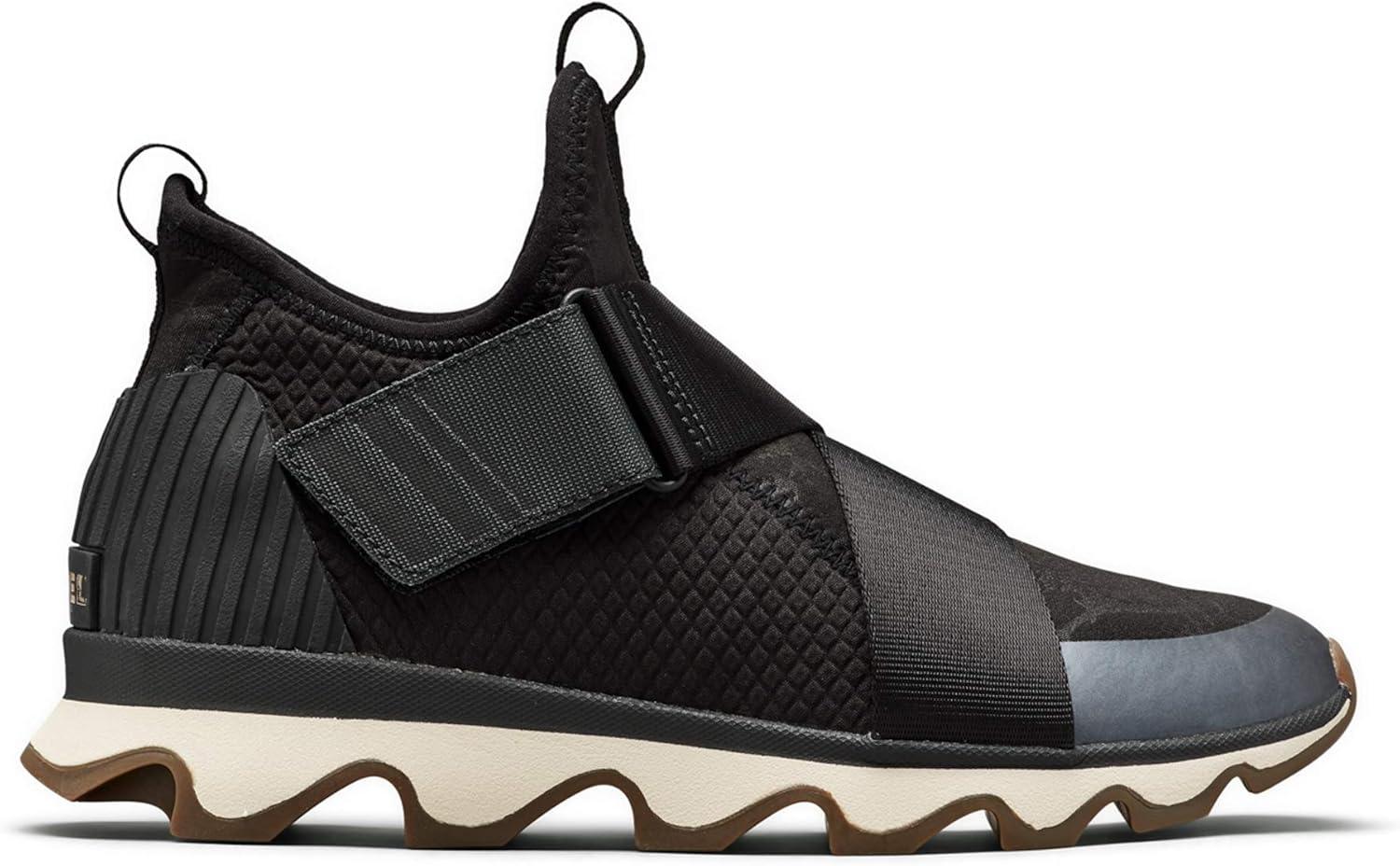 imageSOREL Womens Kinetic Sneak Knit Sneaker with Scalloped Sole and Stretch StrapsBlackWhite