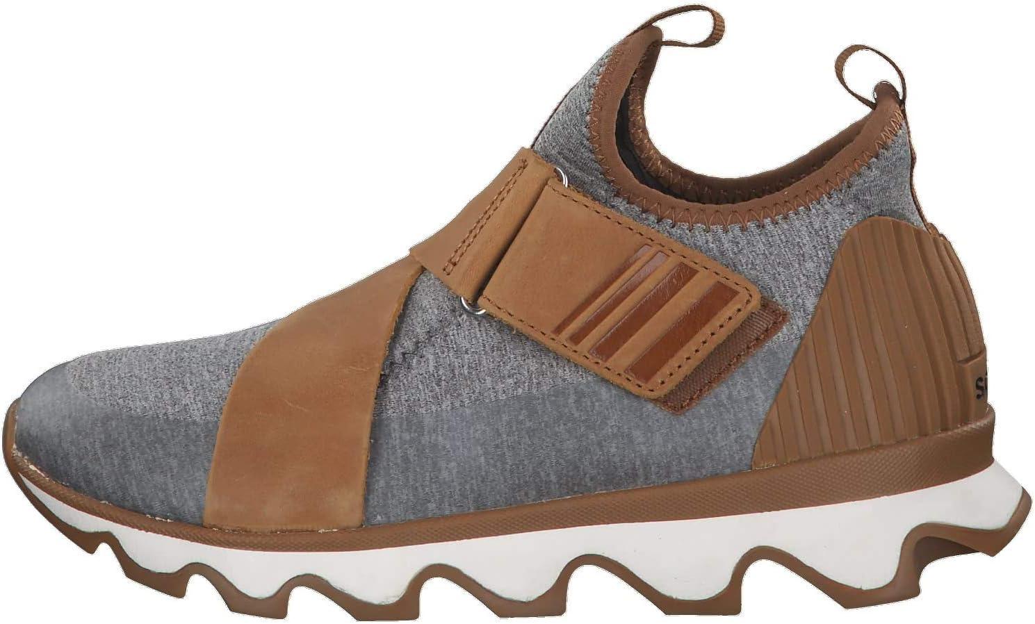 imageSOREL Womens Kinetic Sneak Knit Sneaker with Scalloped Sole and Stretch StrapsCamel Brown Sea Salt