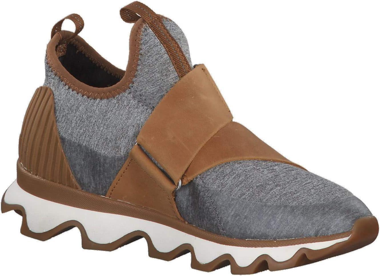 imageSOREL Womens Kinetic Sneak Knit Sneaker with Scalloped Sole and Stretch StrapsCamel Brown Sea Salt