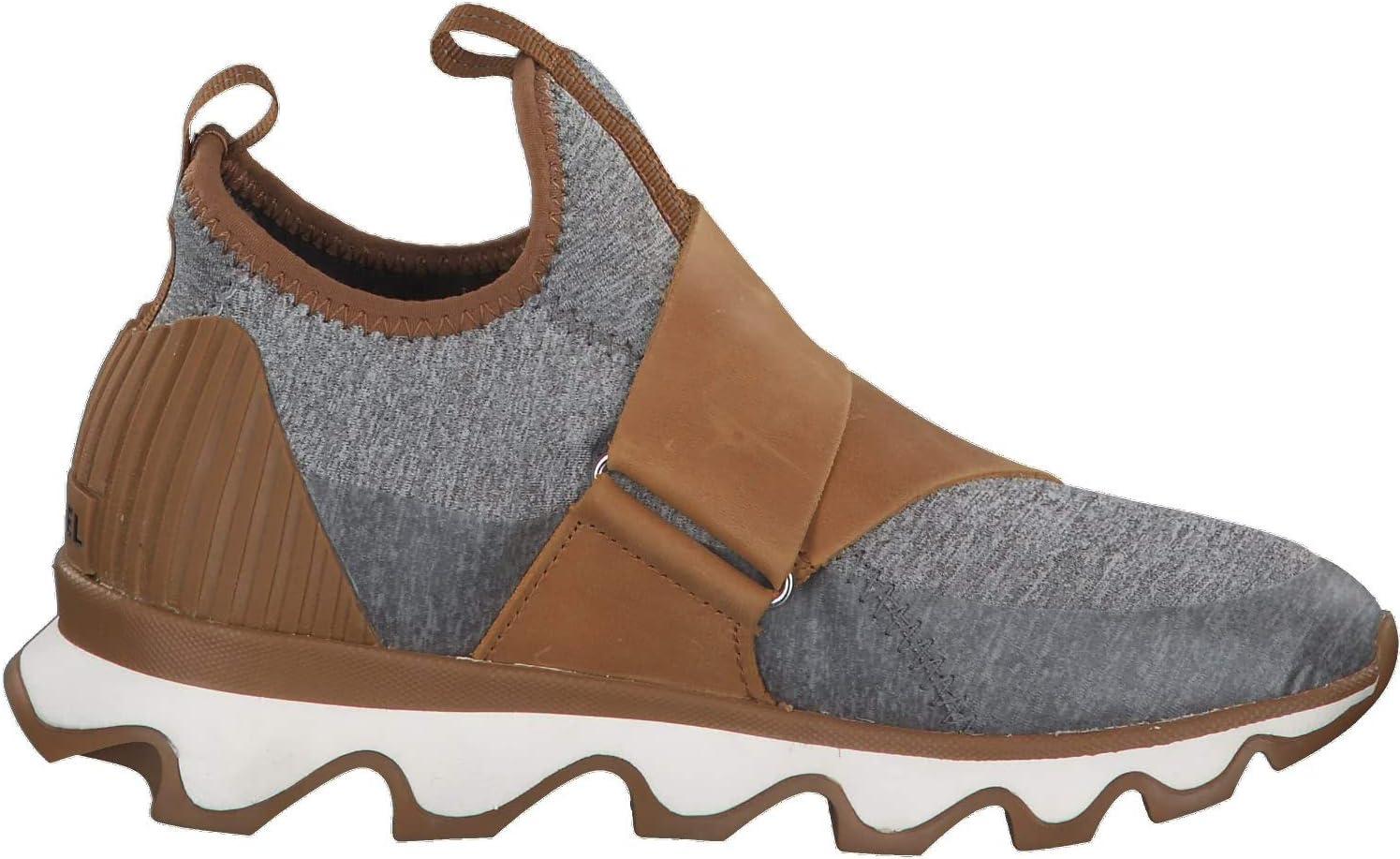 imageSOREL Womens Kinetic Sneak Knit Sneaker with Scalloped Sole and Stretch StrapsCamel Brown Sea Salt