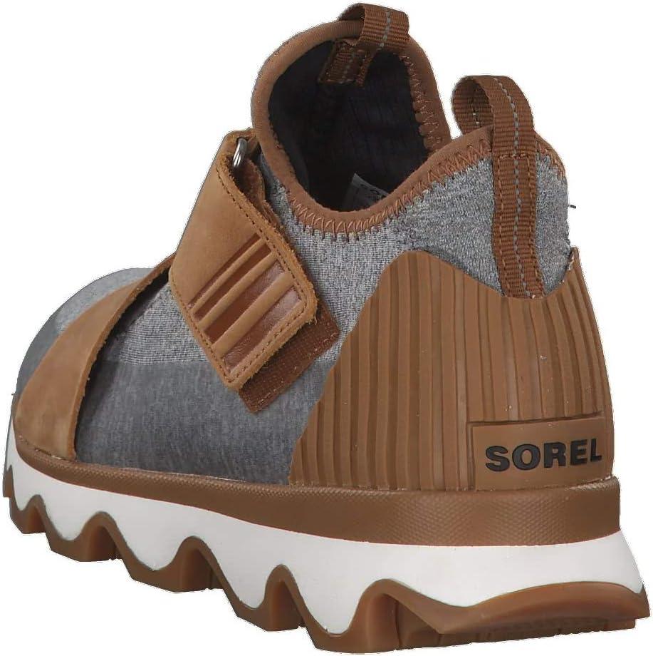 imageSOREL Womens Kinetic Sneak Knit Sneaker with Scalloped Sole and Stretch StrapsCamel Brown Sea Salt