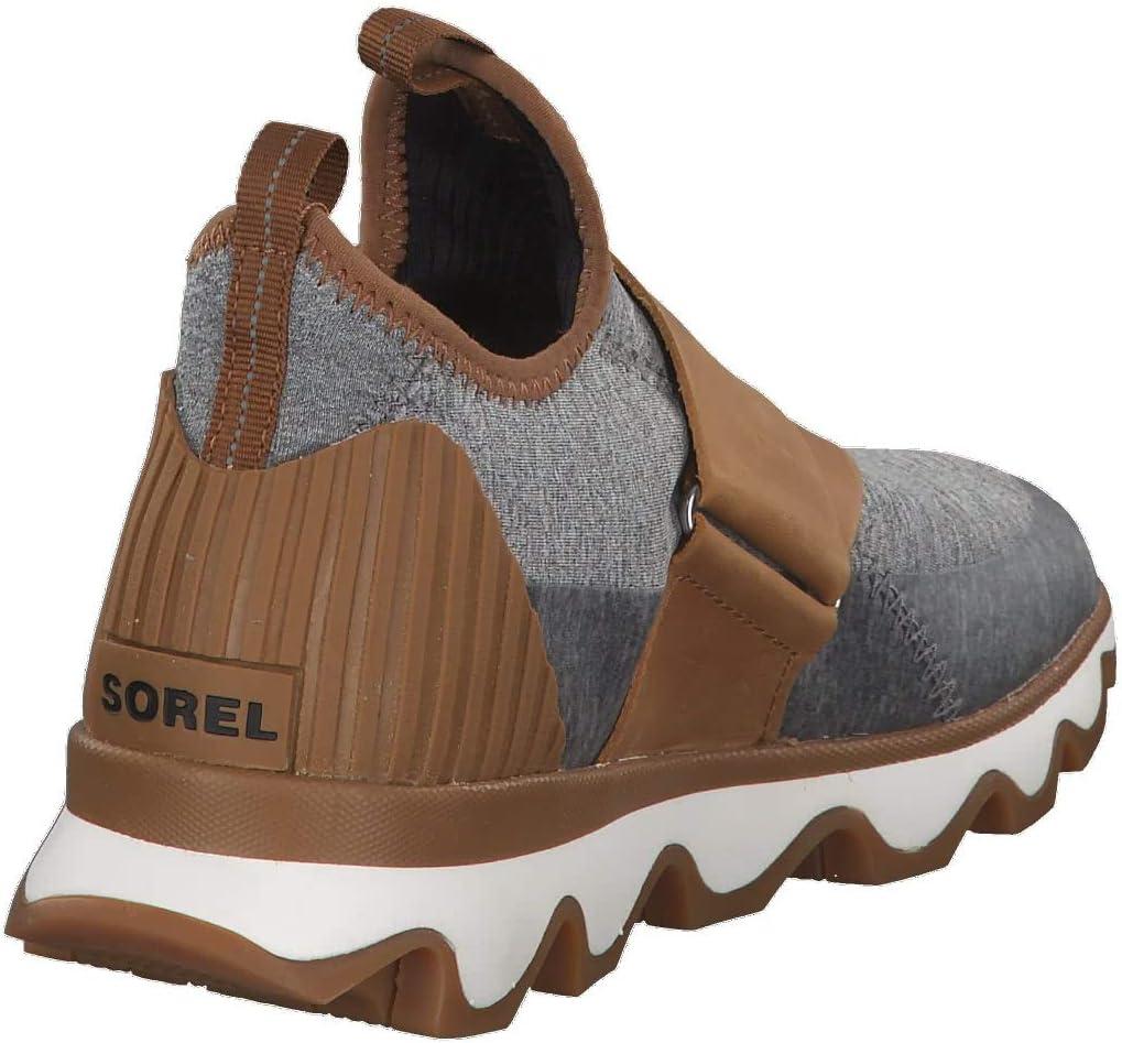 imageSOREL Womens Kinetic Sneak Knit Sneaker with Scalloped Sole and Stretch StrapsCamel Brown Sea Salt