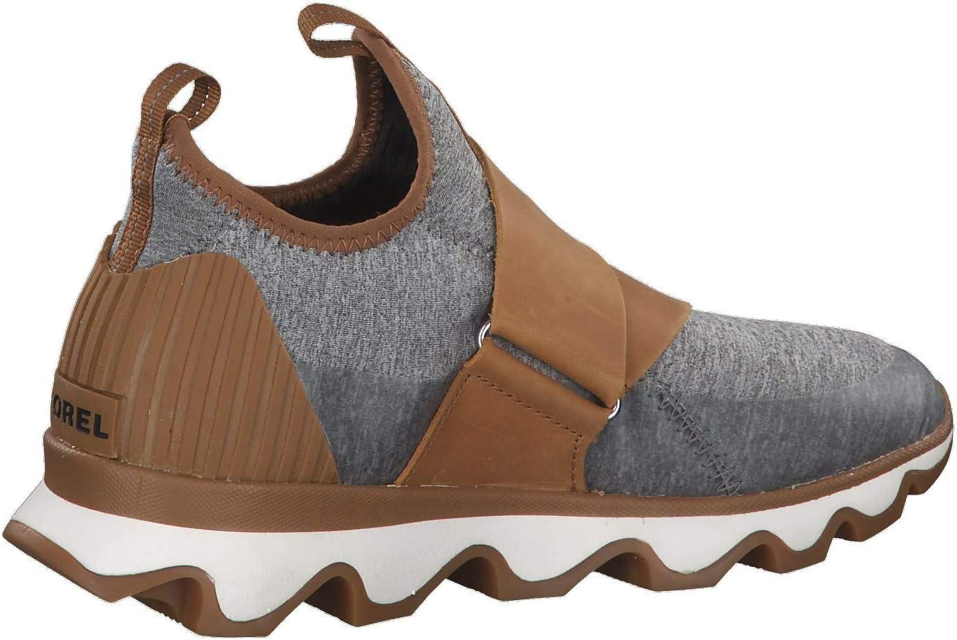 imageSOREL Womens Kinetic Sneak Knit Sneaker with Scalloped Sole and Stretch StrapsCamel Brown Sea Salt