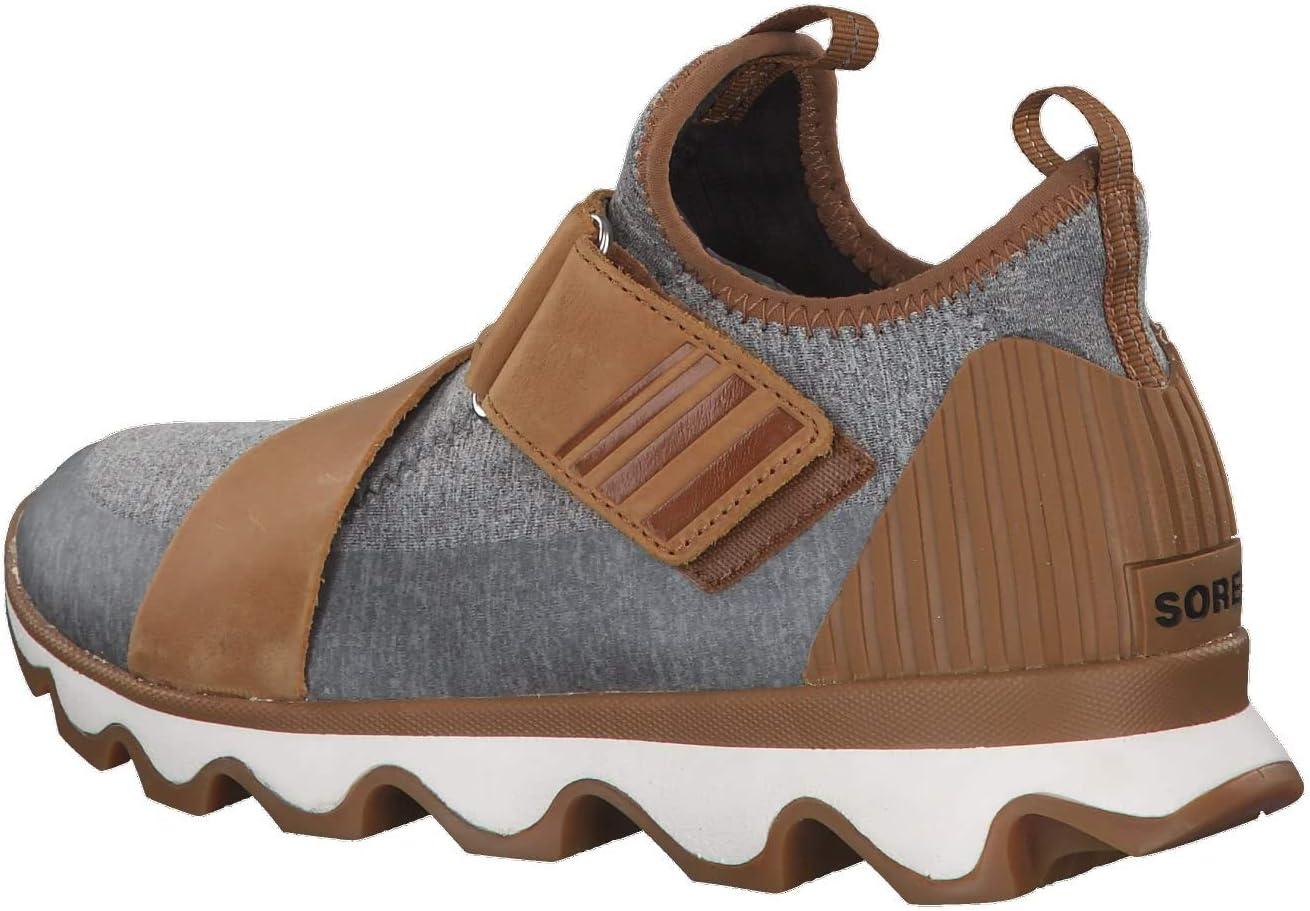 imageSOREL Womens Kinetic Sneak Knit Sneaker with Scalloped Sole and Stretch StrapsCamel Brown Sea Salt