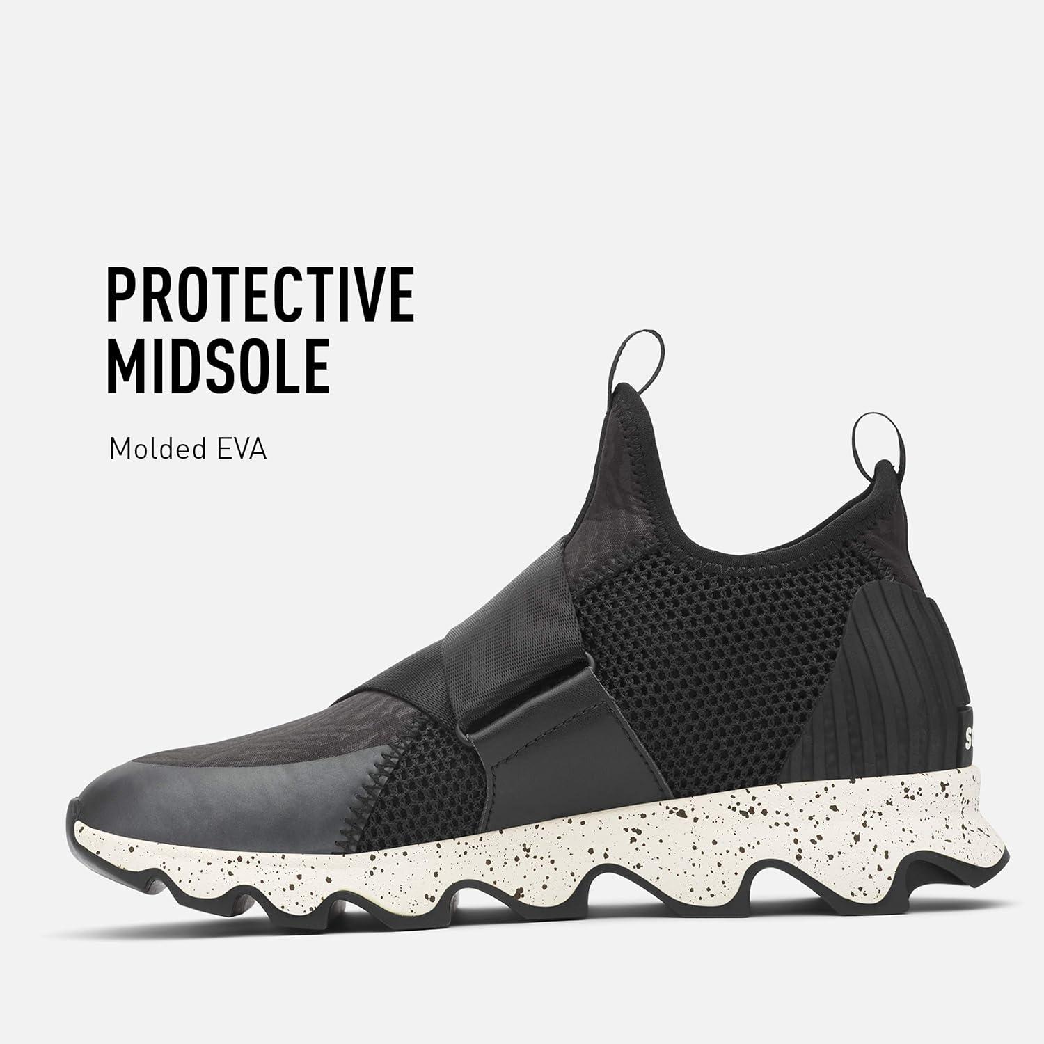 imageSOREL Womens Kinetic Sneak Knit Sneaker with Scalloped Sole and Stretch StrapsNordyblack Sea Salt