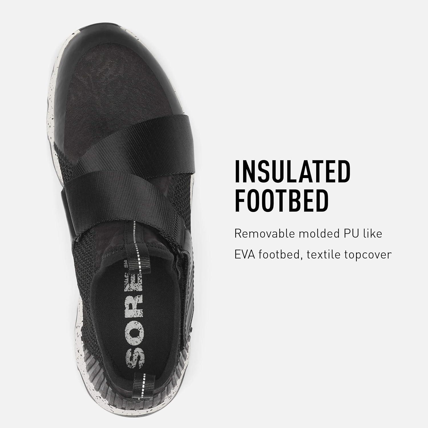 imageSOREL Womens Kinetic Sneak Knit Sneaker with Scalloped Sole and Stretch StrapsNordyblack Sea Salt