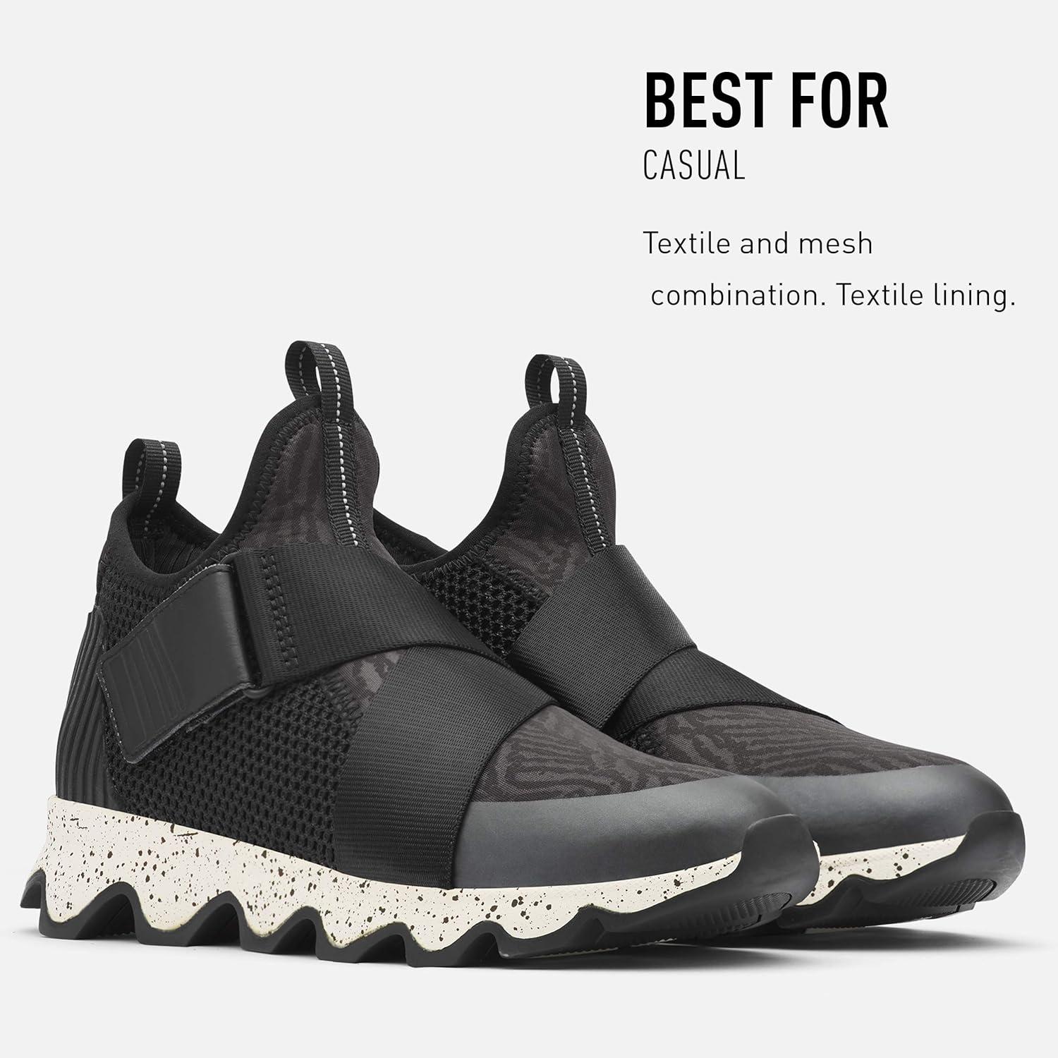 imageSOREL Womens Kinetic Sneak Knit Sneaker with Scalloped Sole and Stretch StrapsNordyblack Sea Salt