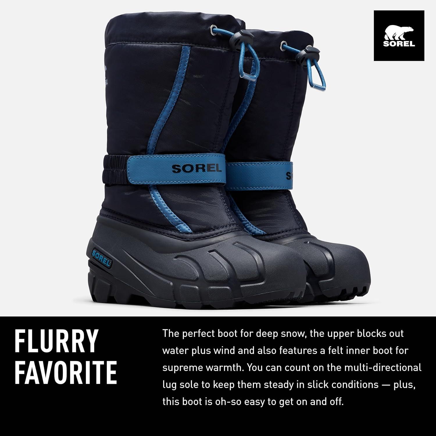 imageSOREL Youth Flurry Winter Snow Boots for KidsCollegiate Navy Atmosphere