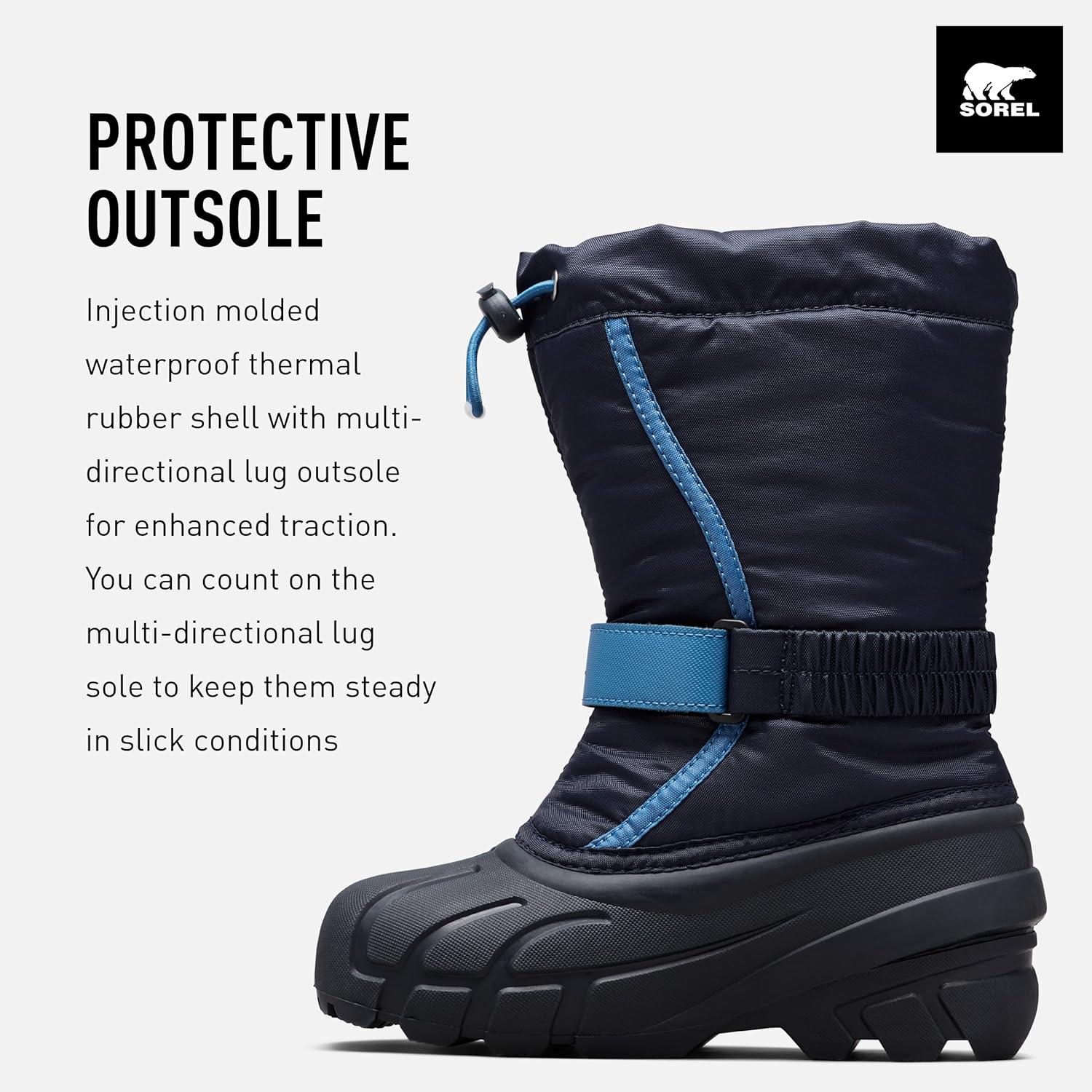 imageSOREL Youth Flurry Winter Snow Boots for KidsCollegiate NavyAtmosphere