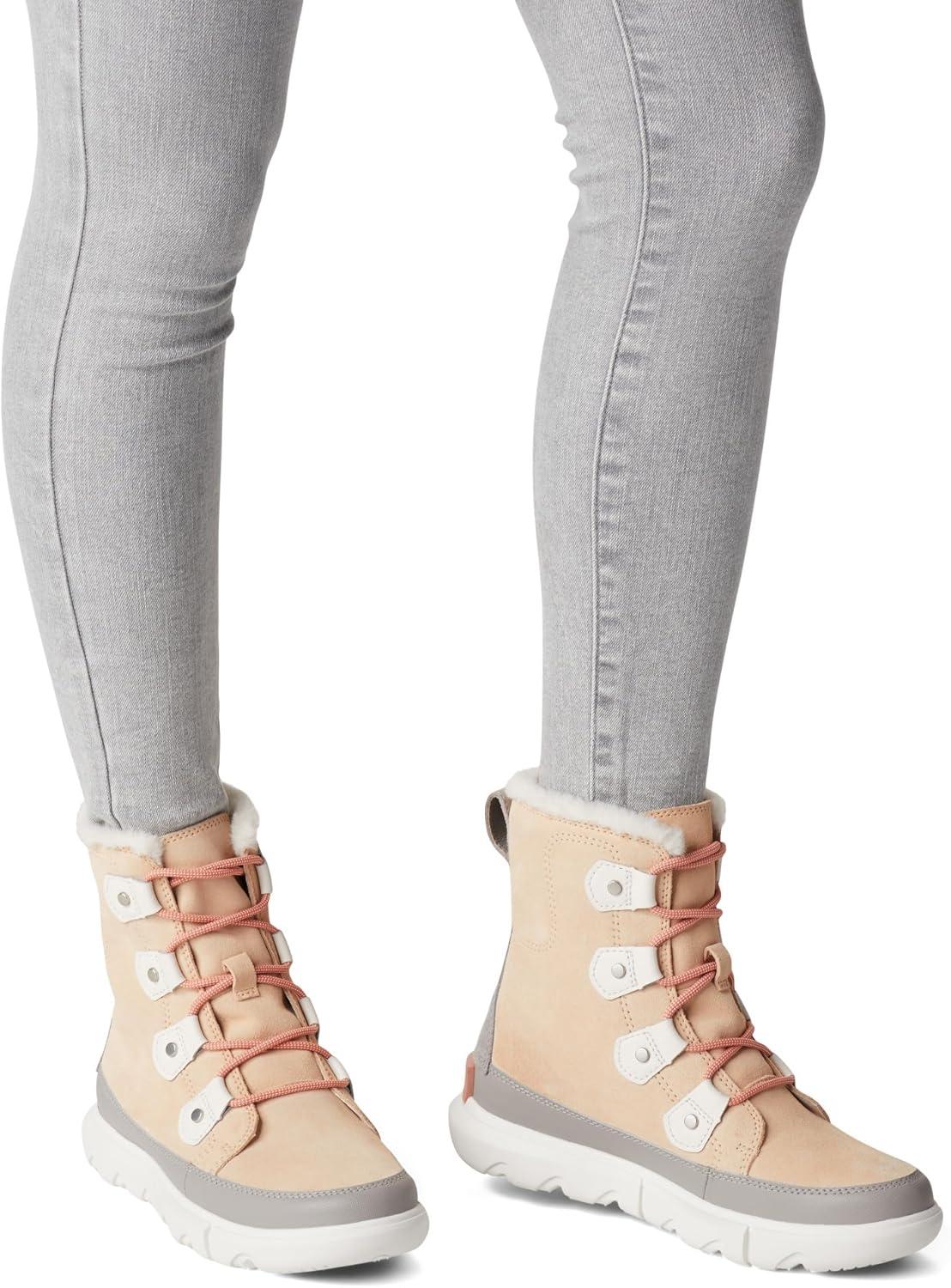 imageSorel Womens Explorer Next Joan Waterproof BootsNova Sand Sea Salt Explorer 2 Joan Faux Fur