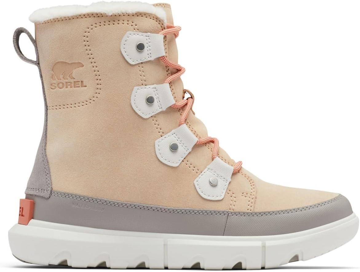imageSorel Womens Explorer Next Joan Waterproof BootsNova Sand Sea Salt Explorer 2 Joan Faux Fur