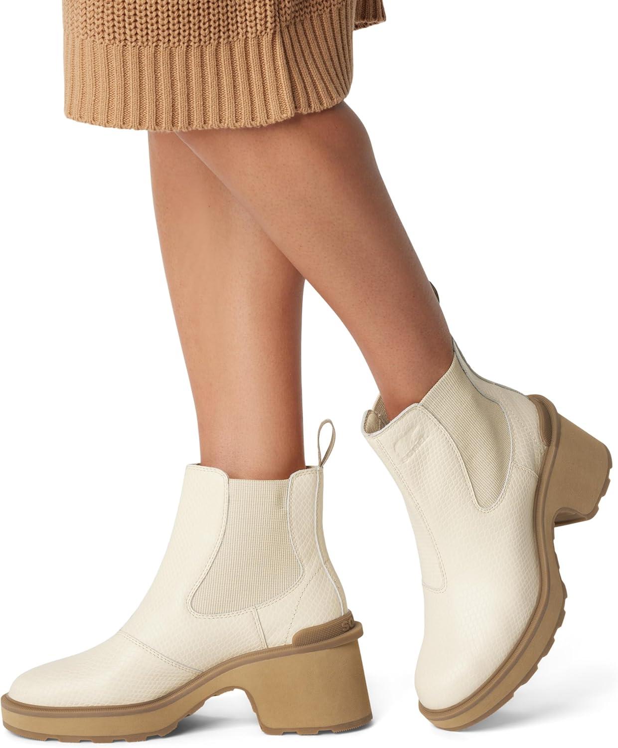 imageSorel Womens HiLine Heel Chelsea BootsBleached Ceramic Caribou Buff