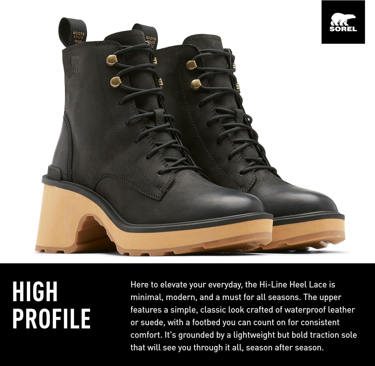 imageSorel Womens HiLine Heel Lace BootsBlack Tawny Buff