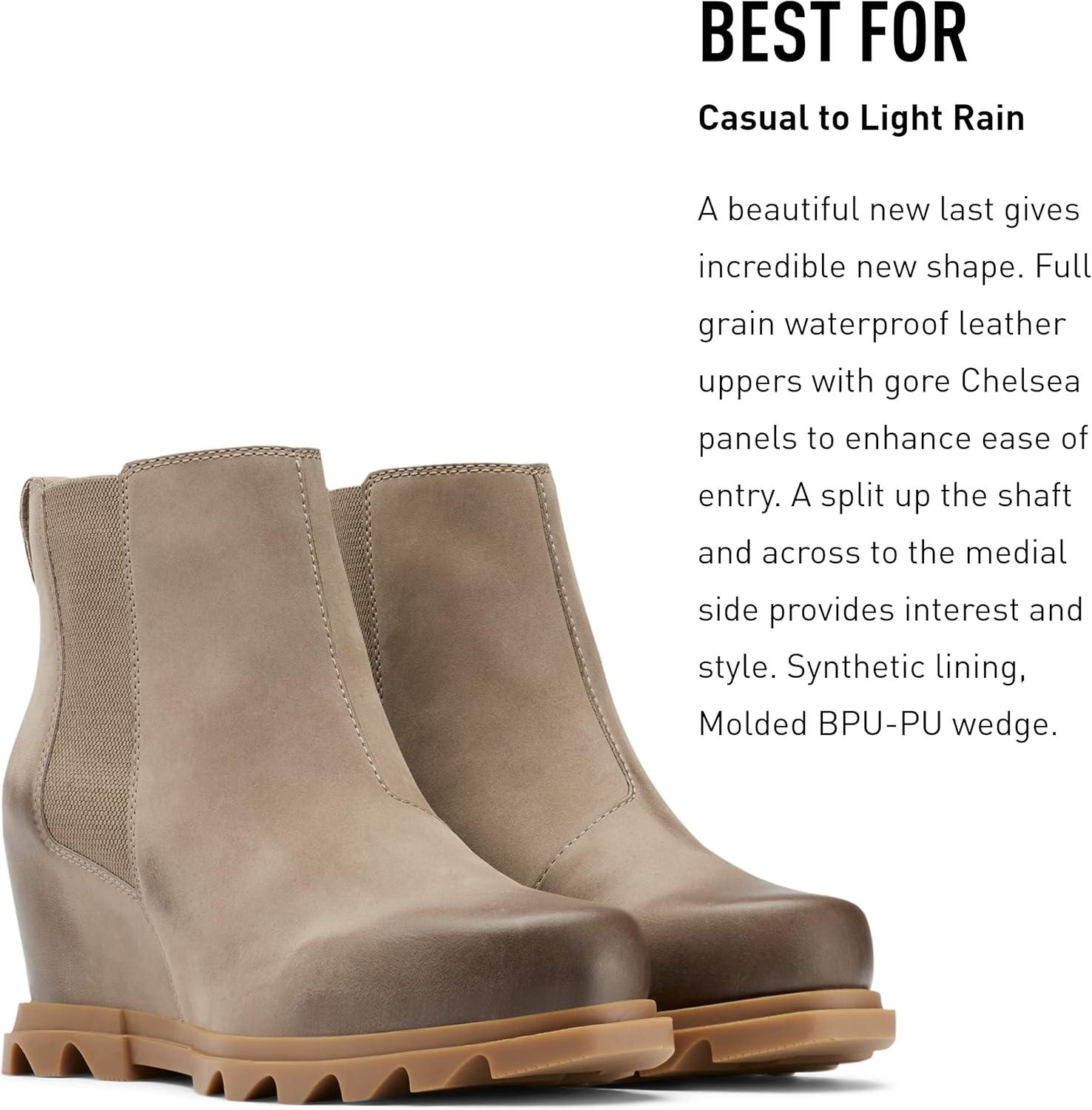 imageSorel Womens Joan of Arctic Wedge III Chelsea Boot Waterproof Leather Wedge BootsOmega Taupe Wet Sand