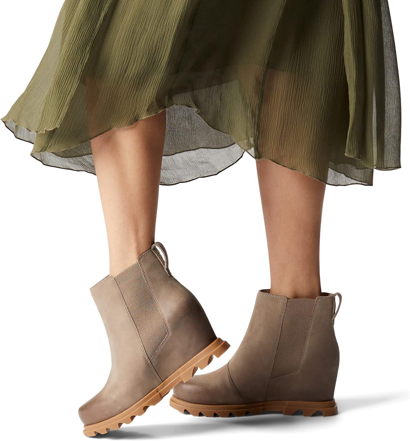 imageSorel Womens Joan of Arctic Wedge III Chelsea Boot Waterproof Leather Wedge BootsOmega Taupe Wet Sand