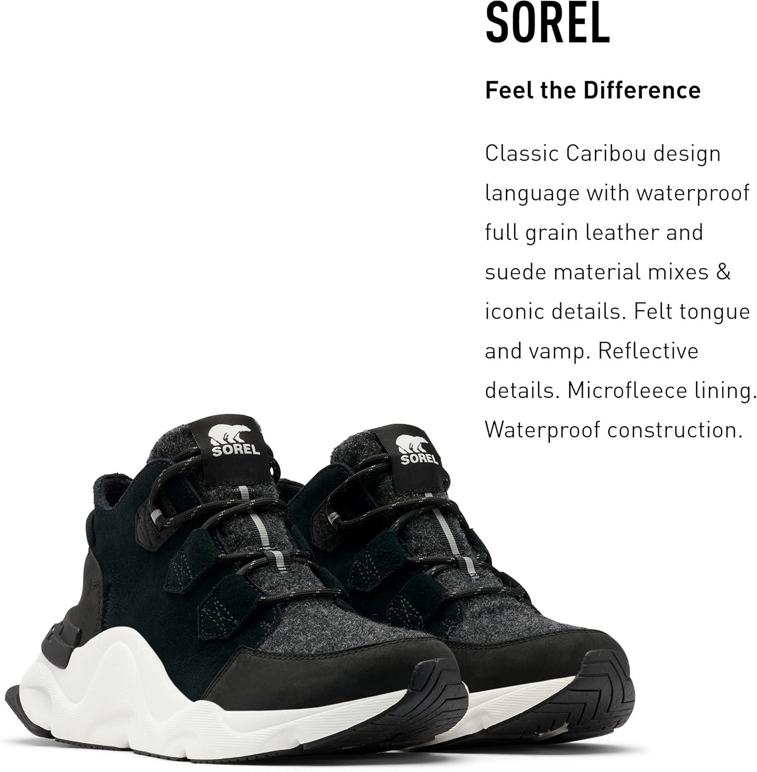 imageSorel Womens Kinetic Rngd Caribou Boot Waterproof Leather Winter BootsBlack Sea Salt