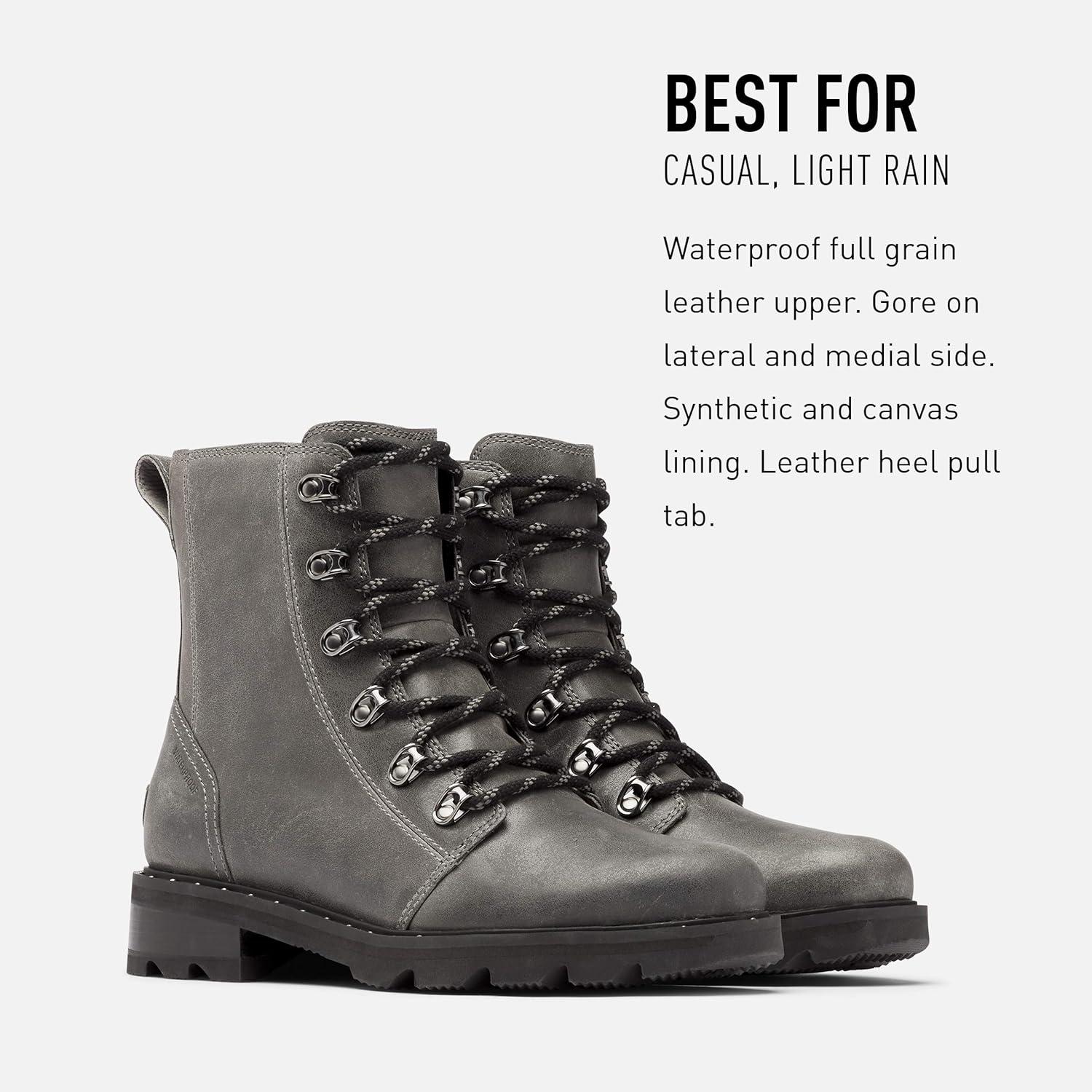 imageSorel Womens Lennox Lace Rain Boot Waterproof Leather BootsQuarry