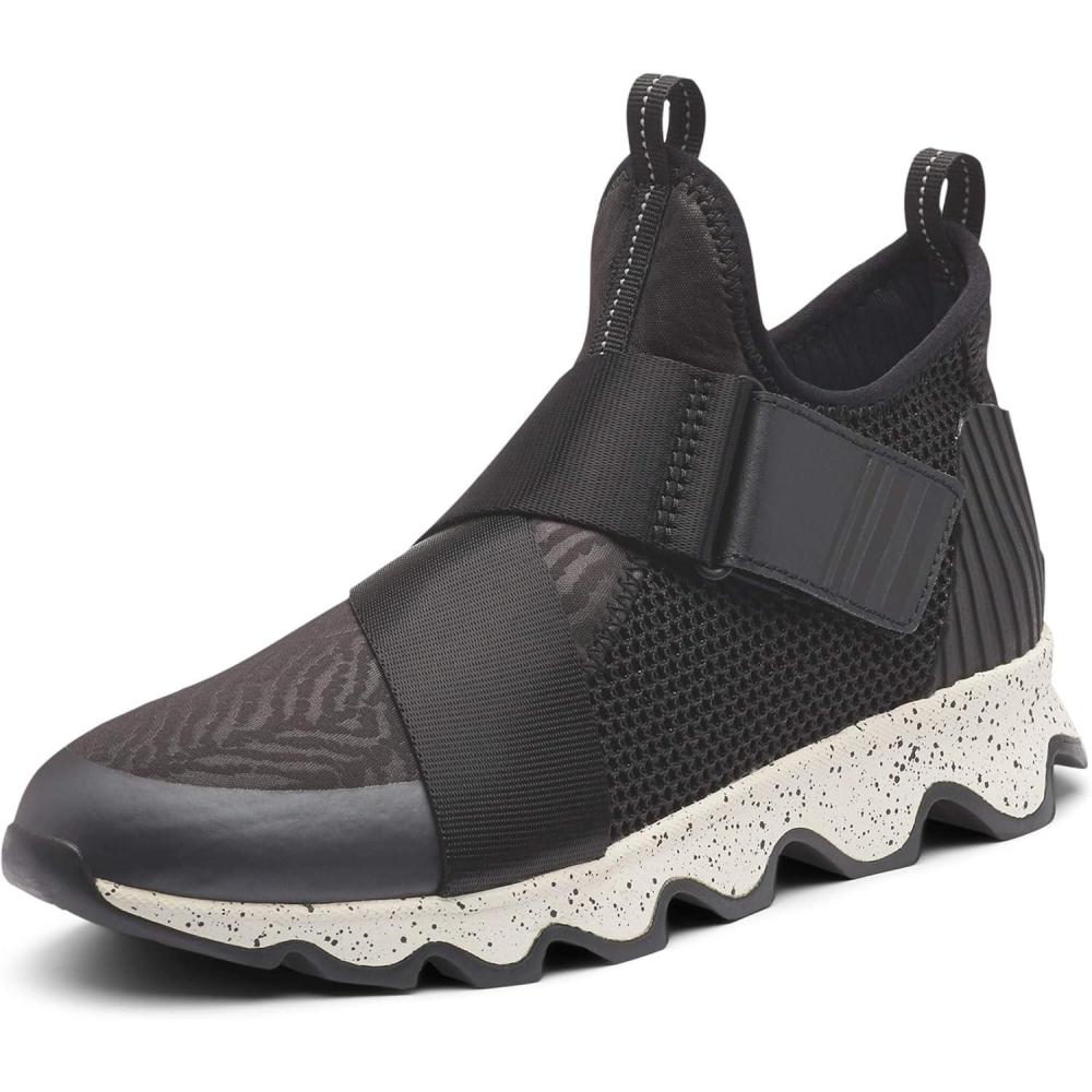 imageSOREL Womens Kinetic Sneak Knit Sneaker with Scalloped Sole and Stretch StrapsNordyblack Sea Salt