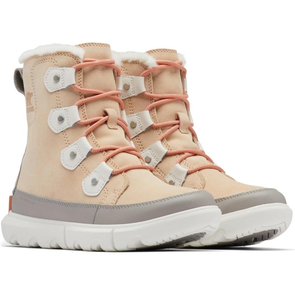imageSorel Womens Explorer Next Joan Waterproof BootsNova Sand Sea Salt Explorer 2 Joan Faux Fur
