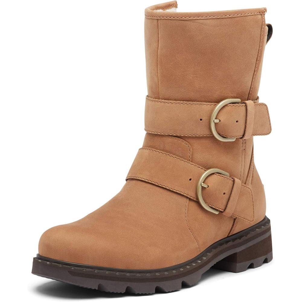 imageSorel Womens Lennox Moto Cozy Boot Rain Waterproof BlackVelvet Tan