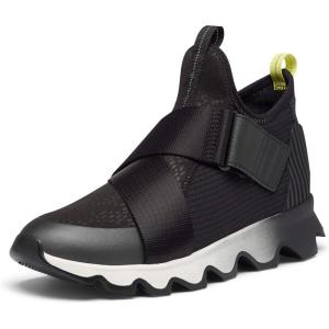 SOREL – Women’s Kinetic Sneak, Knit Sneaker with Scalloped Sole and Stretch Straps(Black)