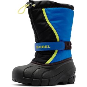 SOREL Children’s Flurry Boot – Black, Super Blue – 10