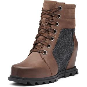 Sorel Women’s Joan of Arctic Wedge III Lexie Boot — Waterproof Leather Wedge Boots(Tobacco  Black)