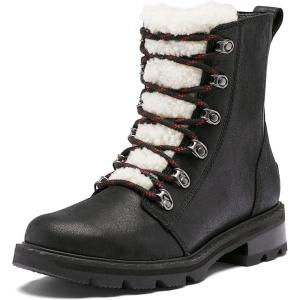 Sorel Women’s Lennox Lace Cozy Rain Boot — Waterproof Suede Boots(Black  Nocturnal Red)