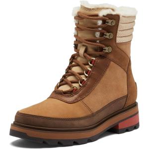 Sorel Women’s Lennox Lace Cozy Rain Boot — Waterproof Suede Boots(Velvet Tan  Warp Red)