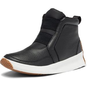 Sorel Women’s Out ‘N About Plus Mid Boot — Waterproof Leather Rain Boots(Black)