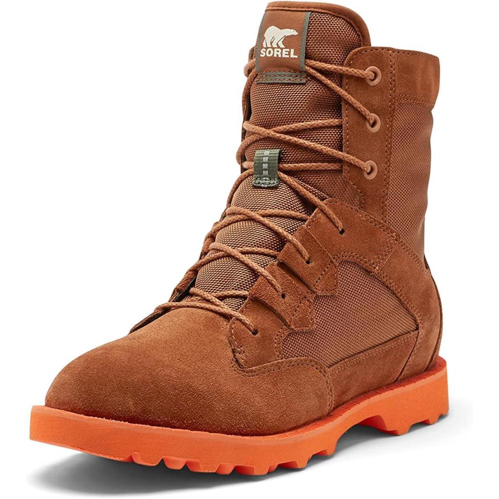 imageSorel Mens Caribou OTM WP Boot  Waterproof Leather Rain BootsDark Amber  Spark Orange