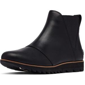 Sorel Women’s Harlow Chelsea Rain Boot — Waterproof Leather Ankle Booties(Black)